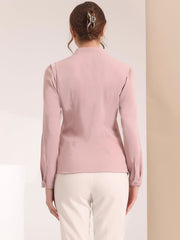 Work Office Blouse Button Up Long Sleeve V Neck Chiffon Shirt