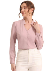 Work Office Blouse Button Up Long Sleeve V Neck Chiffon Shirt