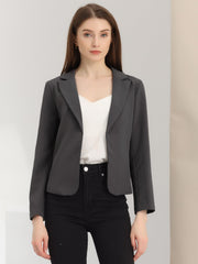 Notched Lapel Long Sleeves Solid Color Open Front Cropped Blazer