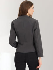 Notched Lapel Long Sleeves Solid Color Open Front Cropped Blazer