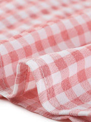 Plaid Puff Short Sleeve Gingham Peter Pan Collar Button Down Shirt