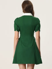 Vintage Peter Pan Collar Lace Up Button Down Dress