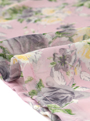 Chiffon Short Sleeve Ruffled Trim Floral Blouse Top