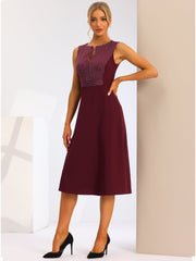 Striped Crew Neck Sleeveless A-Line Midi Work Office Dress