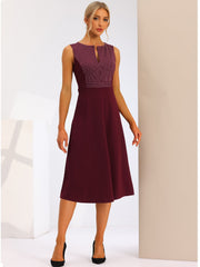 Striped Crew Neck Sleeveless A-Line Midi Work Office Dress