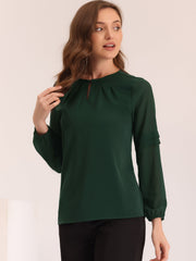 Chiffon Shirt Semi Sheer Keyhole Neck Elegant Work Blouse