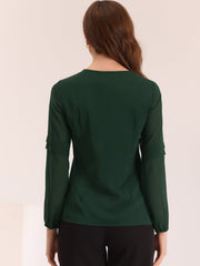Chiffon Shirt Semi Sheer Keyhole Neck Elegant Work Blouse