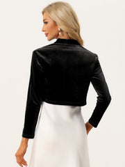 Velvet Long Sleeve Open Front Cropped Bolero Shrugs