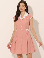 Retro Button Down Flat Collar Belted Office Mini Shirt Dress