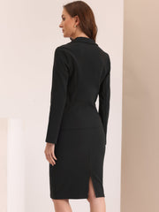 2 Pieces Business Casual Notched Lapel Long Sleeve Blazer & Pencil Skirt Suit Set