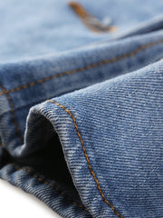 Casual Denim Classic Stand Collar Long Sleeve Jean Jacket