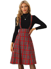 Plaid Overall Tartan Pinafore Suspender Midi Skirt