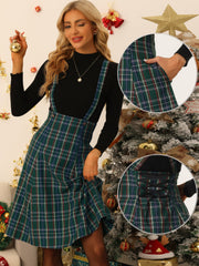 Plaid Overall Tartan Pinafore Suspender Midi Skirt