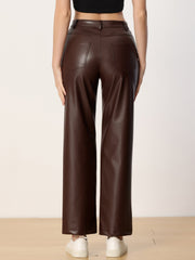 Faux Leather Pants High Waist Straight Leg Casual PU Punk Trousers