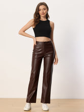 Faux Leather Pants High Waist Straight Leg Casual PU Punk Trousers
