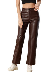 Faux Leather Pants High Waist Straight Leg Casual PU Punk Trousers