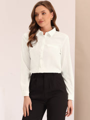 Contrast Collar Shirt Chiffon Long Sleeve Work Office Blouse