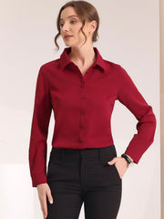 Contrast Collar Shirt Chiffon Long Sleeve Work Office Blouse