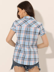 Cotton Classic Button Down Plaid Short Sleeve Shirt