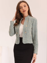 Vintage Tweed Plaid Slim Fit Work Office Cropped Jacket