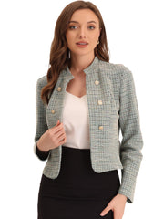 Vintage Tweed Plaid Slim Fit Work Office Cropped Jacket