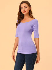 Scoop Neck Half Sleeves Fitted Layering Soft T-Shirt