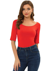 Scoop Neck Half Sleeves Fitted Layering Soft T-Shirt