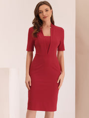 Formal Pencil V Neck Short Sleeve Office Bodycon Sheath Dress