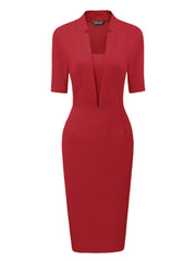 Formal Pencil V Neck Short Sleeve Office Bodycon Sheath Dress