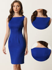 Sleeveless Sheath Boat Neck Casual Office Solid Midi Dress