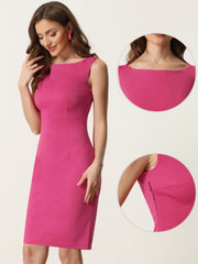 Sleeveless Sheath Boat Neck Casual Office Solid Midi Dress
