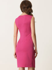Sleeveless Sheath Boat Neck Casual Office Solid Midi Dress
