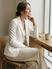 Notched Lapel Collar Stretch Work Office Workwear Jacket Blazer