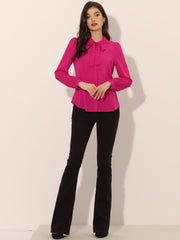 Peter Pan Collar Chiffon Bow Tie Neck Puff Sleeve Button Blouse