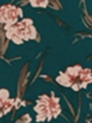 Peter Pan Collar Tie Neck Short Sleeve A-Line Belted Floral Dress