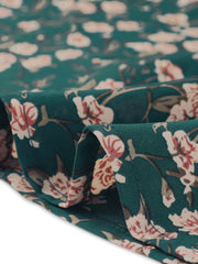 Peter Pan Collar Tie Neck Short Sleeve A-Line Belted Floral Dress