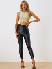Party Glitter Cut Out Front Sleeveless Slim Fitted Crop Tank Top