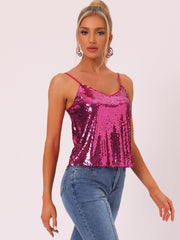 Sequined Camisole Club Party Glitter Disco Sparkle Cami Top