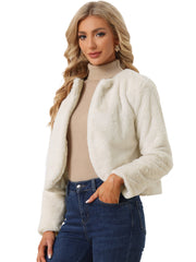 Winter Open Front Long Sleeve Faux Fur Bolero Shrugs Jacket