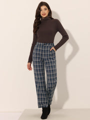 Plaid Elastic Waist Casual Work Office Long Pants