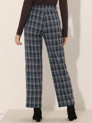 Plaid Elastic Waist Casual Work Office Long Pants