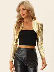 Women's Cropped Bolero Holographic Party Shimmering Shiny Lightweight Metallic Cardigan