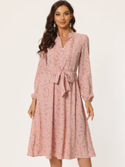 Floral Print Long Sleeve Spring Flowy Midi Boho Dress