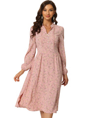 Floral Print Long Sleeve Spring Flowy Midi Boho Dress