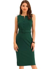Elegant Sleeveless Work Round Neck Bodycon Sheath Dress