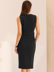 Elegant Sleeveless Work Round Neck Bodycon Sheath Dress