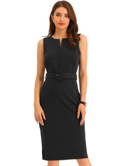 Elegant Sleeveless Work Round Neck Bodycon Sheath Dress