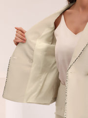Business Suit 2 Pieces Tweed Trim Blazer Jacket and Skirt Set