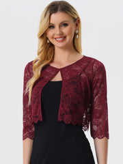 Elegant Sheer Floral Lace Cropped Bolero Shrug