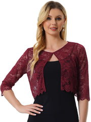 Elegant Sheer Floral Lace Cropped Bolero Shrug